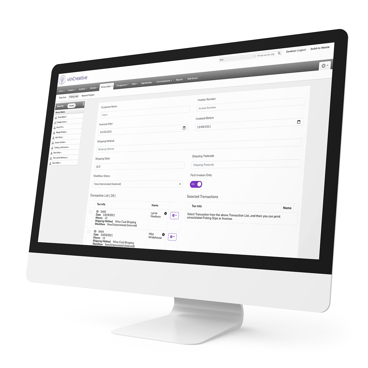 multisite crm transaction screen 